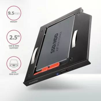 Axagon RSS-CD09 telaio di montaggio per SSD/HDD 2,5 pollici per slot DVD 9,5 mm LED ALU schede di interfaccia/adattatori interni SATA