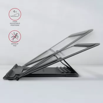 Axagon STND-L supporto in alluminio per laptop, misura 10 pollici – 17,3 pollici. Otto posizioni regolabili in altezza e angolo. Versione grigia.