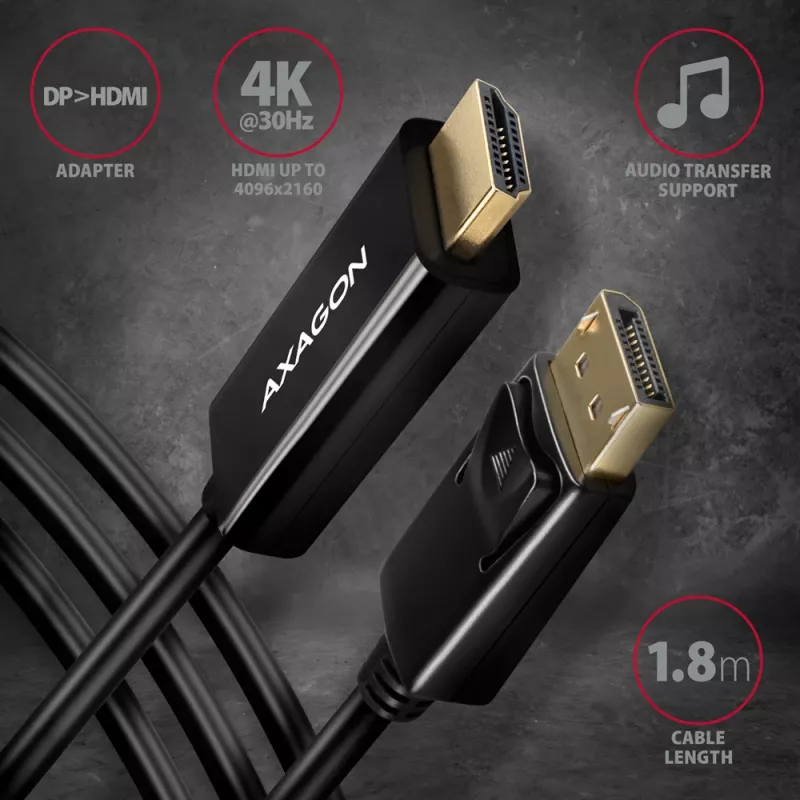 Axagon RVD-HI14C2 cavo DisplayPort -> HDMI 1.4 1,8m, 4K/30Hz
