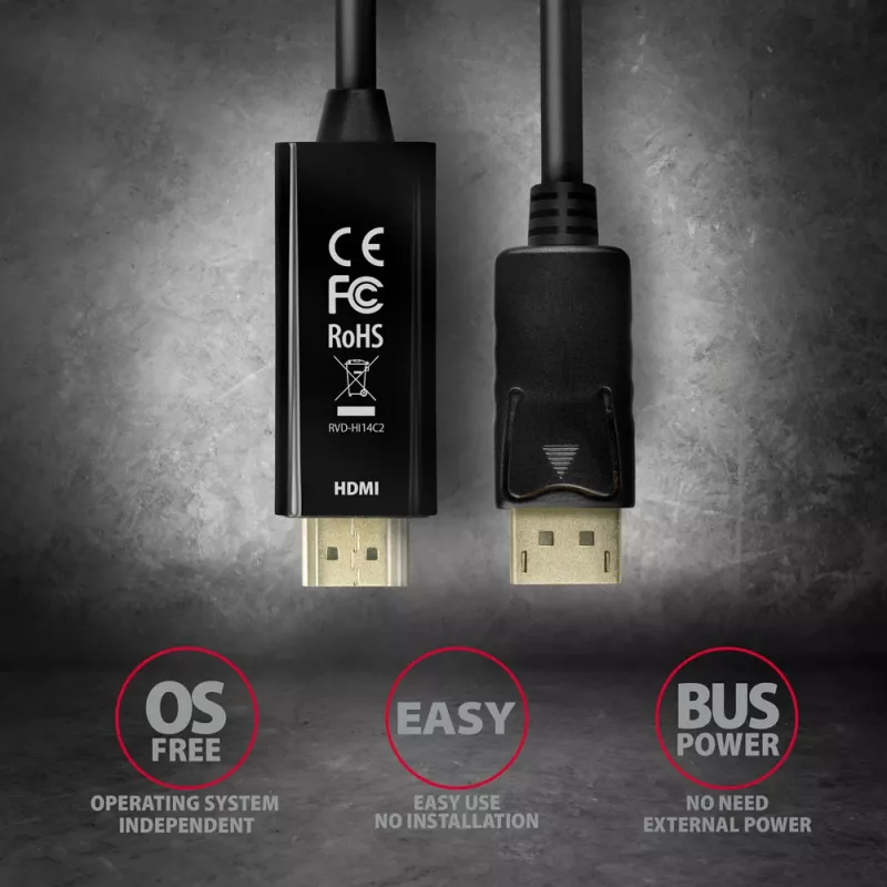 Axagon RVD-HI14C2 cavo DisplayPort -> HDMI 1.4 1,8m, 4K/30Hz