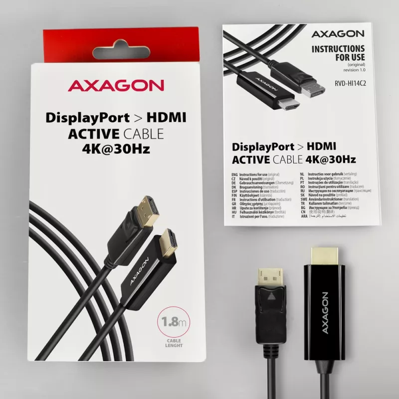 Axagon RVD-HI14C2 cavo DisplayPort -> HDMI 1.4 1,8m, 4K/30Hz