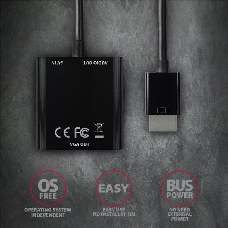 Axagon RVH-VGAN adattatore HDMI -> VGA FullHD, 1920x1200, uscita audio, alimentazione