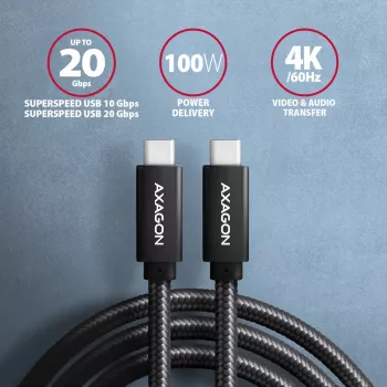Axagon BUCM32-CM10AB SPEED+ cavo USB-C USB 20Gbps/100W 1 m