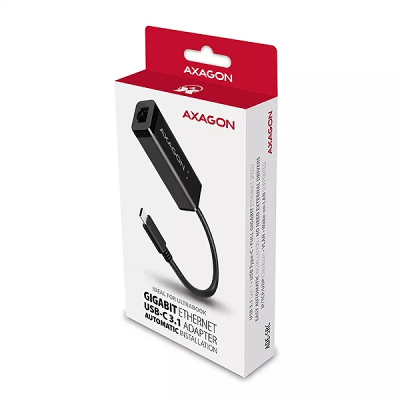 Axagon ADE-SRC adattatore USB-C Gigabit Ethernet, con filo, USB Type-C, Ethernet, 1000 Mbit/s, nero