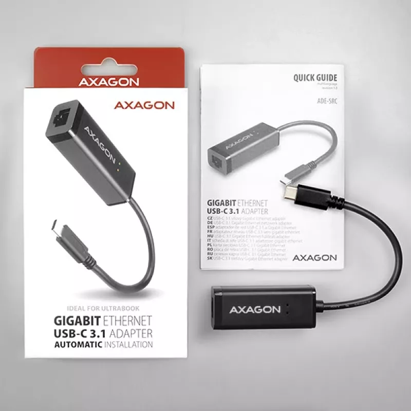 Axagon ADE-SRC adattatore USB-C Gigabit Ethernet, con filo, USB Type-C, Ethernet, 1000 Mbit/s, nero