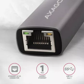 AXAGON Adattatore USB 3.2 Gen 1 Type-A a Gigabit Ethernet ADE-TR — 10/100/1000 Mbps, metallo grigio titanio, 5000 Mbit/s