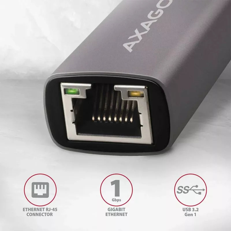 AXAGON Adattatore USB 3.2 Gen 1 Type-A a Gigabit Ethernet ADE-TR — 10/100/1000 Mbps, metallo grigio titanio, 5000 Mbit/s