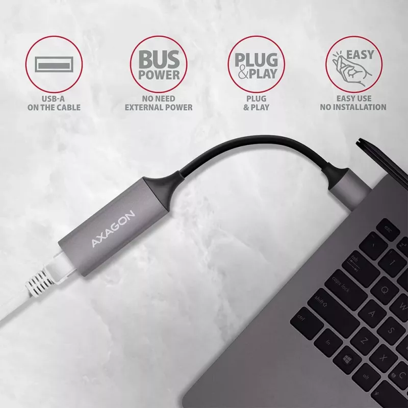 AXAGON Adattatore USB 3.2 Gen 1 Type-A a Gigabit Ethernet ADE-TR — 10/100/1000 Mbps, metallo grigio titanio, 5000 Mbit/s