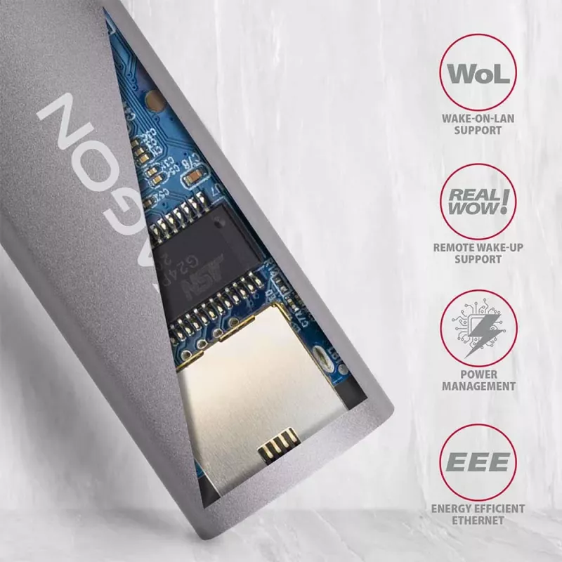 AXAGON Adattatore USB 3.2 Gen 1 Type-A a Gigabit Ethernet ADE-TR — 10/100/1000 Mbps, metallo grigio titanio, 5000 Mbit/s