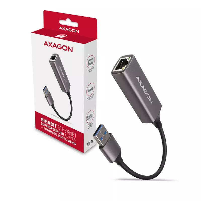 AXAGON Adattatore USB 3.2 Gen 1 Type-A a Gigabit Ethernet ADE-TR — 10/100/1000 Mbps, metallo grigio titanio, 5000 Mbit/s