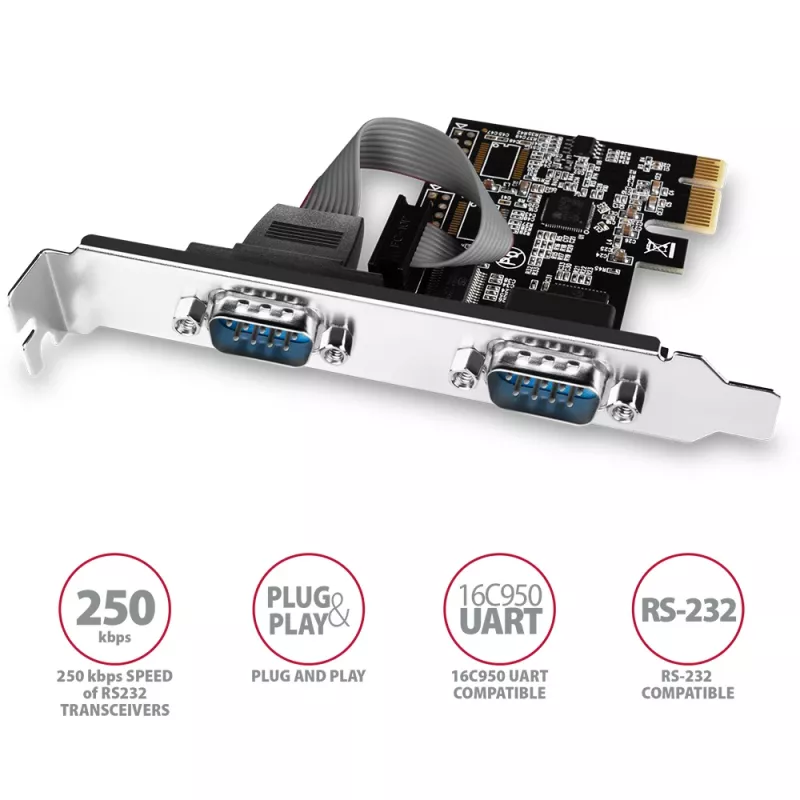 Axagon PCEA-S2N PCIe - adattatore 2x seriale 250 kbps con SP & LP