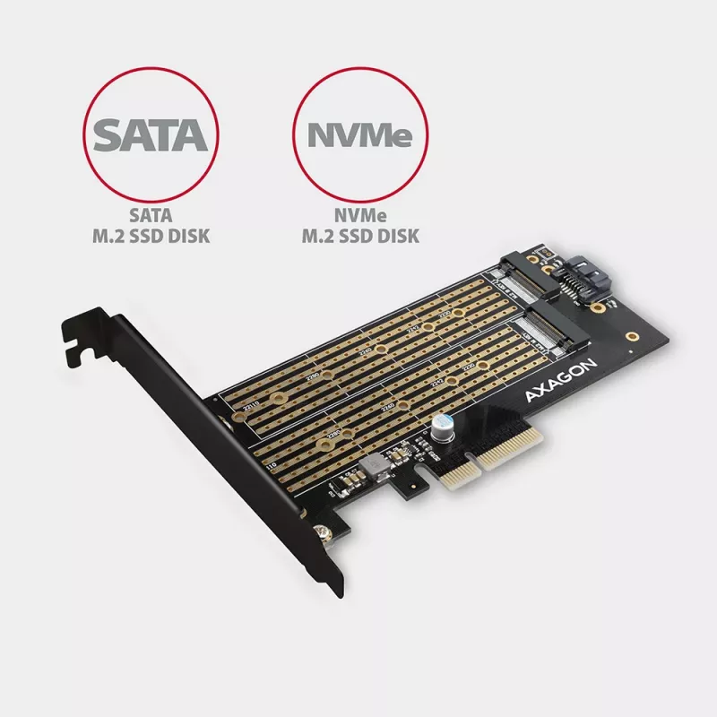 Axagon PCEM2-D PCIe x4 - adattatore per slot M.2 NVMe M-Key + SATA B-Key con SP & LP