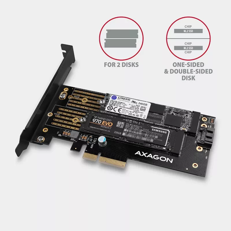Axagon PCEM2-D PCIe x4 - adattatore per slot M.2 NVMe M-Key + SATA B-Key con SP & LP