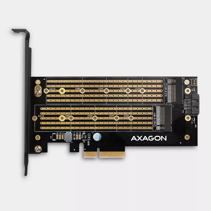 Axagon PCEM2-D PCIe x4 - adattatore per slot M.2 NVMe M-Key + SATA B-Key con SP & LP