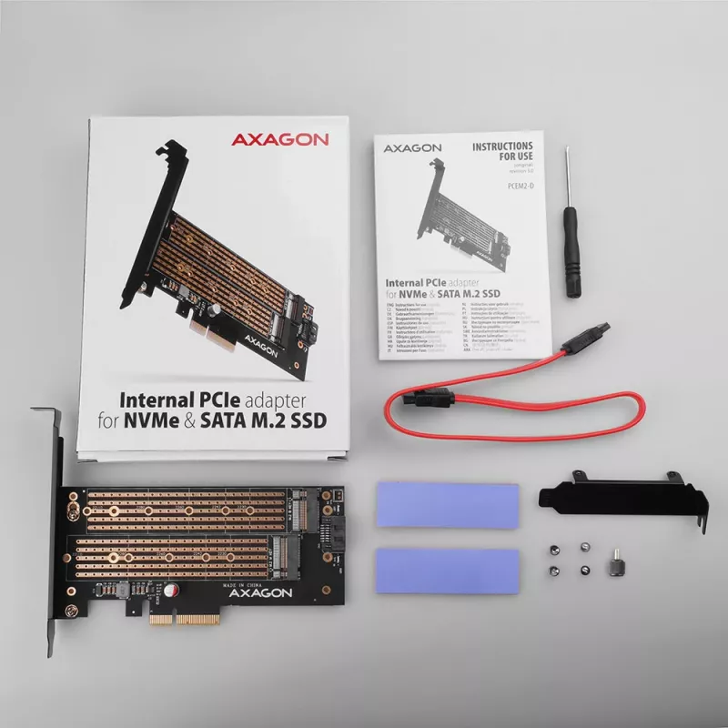 Axagon PCEM2-D PCIe x4 - adattatore per slot M.2 NVMe M-Key + SATA B-Key con SP & LP