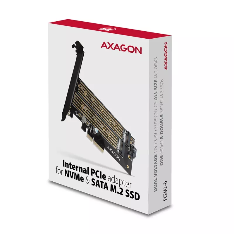 Axagon PCEM2-D PCIe x4 - adattatore per slot M.2 NVMe M-Key + SATA B-Key con SP & LP