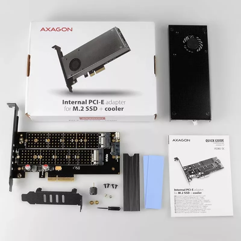 Axagon PCEM2-DC PCIe x4 - adattatore per slot M.2 NVMe M-Key + SATA B-Key con dissipatore, SP & LP