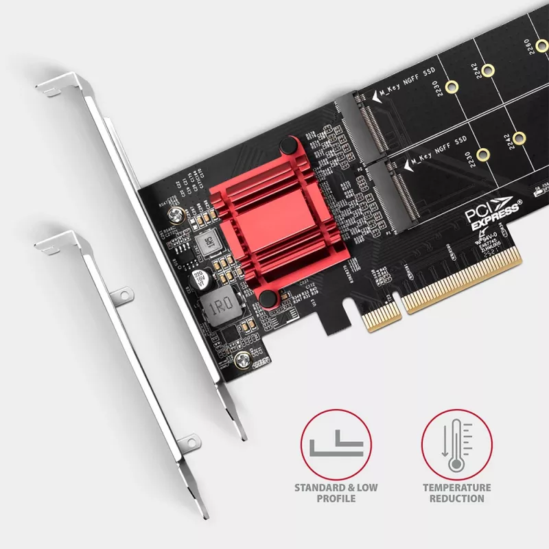 Axagon PCEM2-ND PCIe x8 - adattatore doppio slot M.2 NVMe M-Key, RAID, dataswitch, con SP & LP