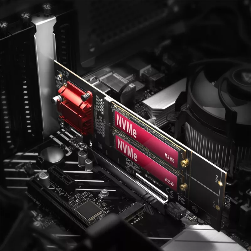 Axagon PCEM2-ND PCIe x8 - adattatore doppio slot M.2 NVMe M-Key, RAID, dataswitch, con SP & LP