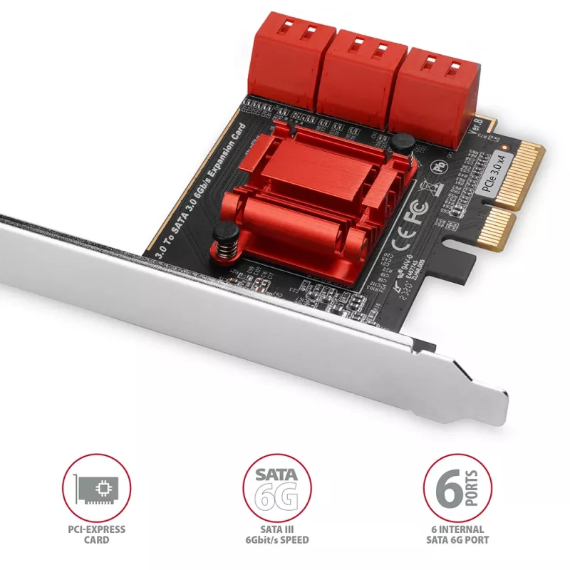 Scheda interfaccia AXAGON PCES-SA6 — PCIe a SATA (ASM1166), 6 Gbit/s, full-height/low-profile, interna