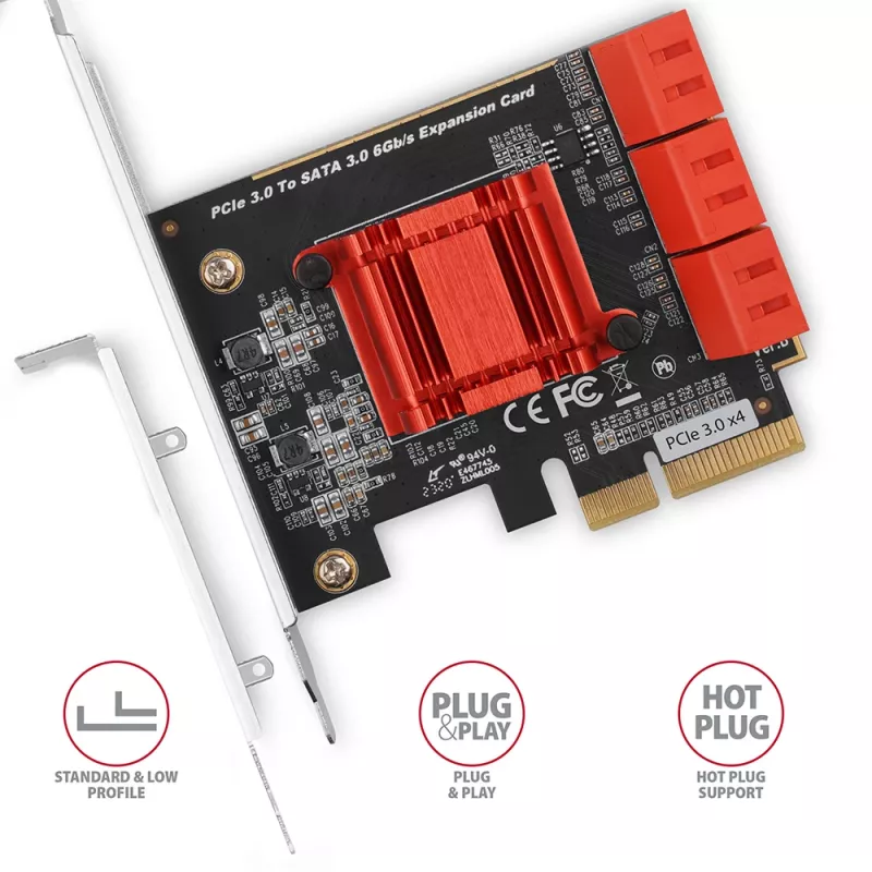 Scheda interfaccia AXAGON PCES-SA6 — PCIe a SATA (ASM1166), 6 Gbit/s, full-height/low-profile, interna