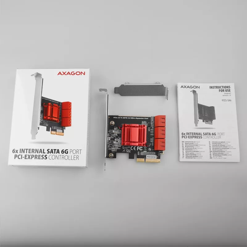Scheda interfaccia AXAGON PCES-SA6 — PCIe a SATA (ASM1166), 6 Gbit/s, full-height/low-profile, interna