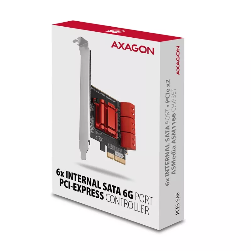 Scheda interfaccia AXAGON PCES-SA6 — PCIe a SATA (ASM1166), 6 Gbit/s, full-height/low-profile, interna