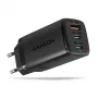 Axagon ACU-DPQ65 caricabatterie da parete GaN 65W, 3 porte (USB-A + doppia USB-C), PD3.0/QC4+/PPS/Apple