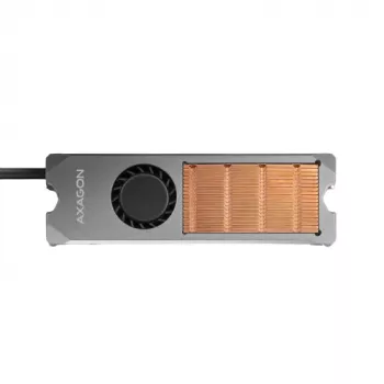 Dissipatore in rame Axagon CLR-M2FAN con ventola per unità M.2-SSD a singola e doppia faccia, formato 2280, altezza 13 mm.