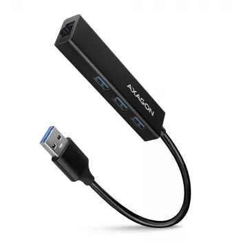 Axagon HMA-GL3A hub multiporta USB 3.0 Type-A Gbit-LAN 3x USB-A microSD con cavo USB 3.2 Gen 1 (3.1 Gen 1) Type-A nero