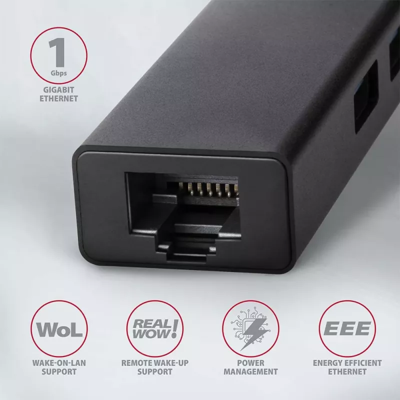 Axagon HMA-GL3A hub multiporta USB 3.0 Type-A Gbit-LAN 3x USB-A microSD con cavo USB 3.2 Gen 1 (3.1 Gen 1) Type-A nero