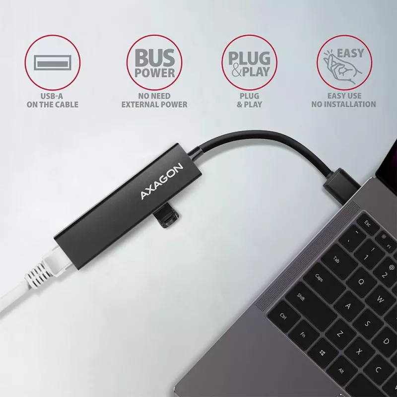 Axagon HMA-GL3A hub multiporta USB 3.0 Type-A Gbit-LAN 3x USB-A microSD con cavo USB 3.2 Gen 1 (3.1 Gen 1) Type-A nero