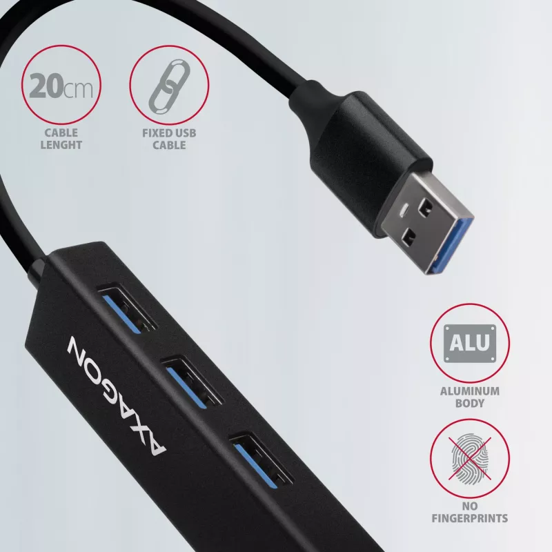 Axagon HMA-GL3A hub multiporta USB 3.0 Type-A Gbit-LAN 3x USB-A microSD con cavo USB 3.2 Gen 1 (3.1 Gen 1) Type-A nero