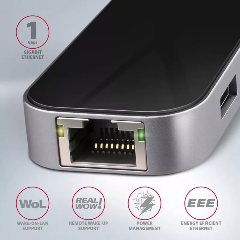 Axagon HMC-6GL hub USB 3.2 Gen 1, 3x USB-A, HDMI 4K/30Hz, RJ-45, PD 100W, cavo USB-C 20 cm