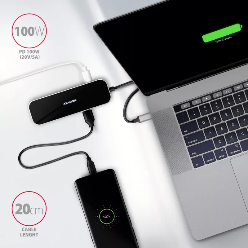 Axagon HMC-6GL hub USB 3.2 Gen 1, 3x USB-A, HDMI 4K/30Hz, RJ-45, PD 100W, cavo USB-C 20 cm