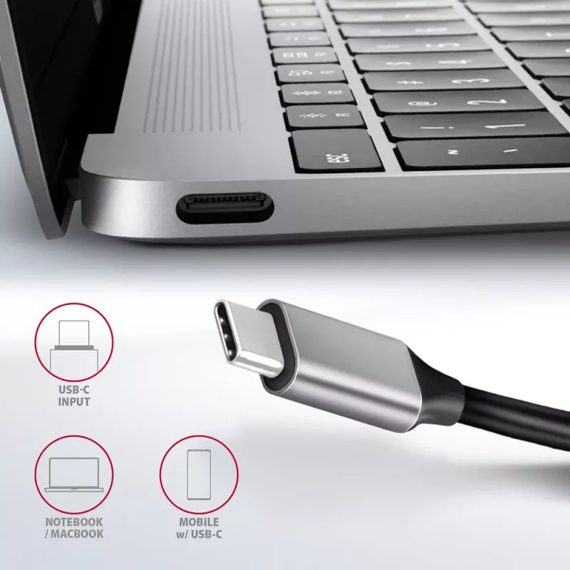 Axagon HMC-6GL hub USB 3.2 Gen 1, 3x USB-A, HDMI 4K/30Hz, RJ-45, PD 100W, cavo USB-C 20 cm