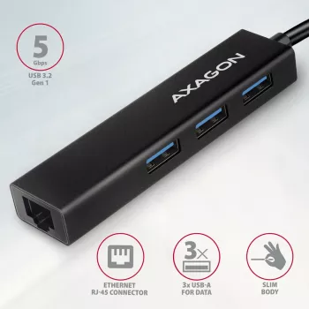 Hub USB-C Axagon HMC-GL3A 3x USB-A Gbit-LAN nero