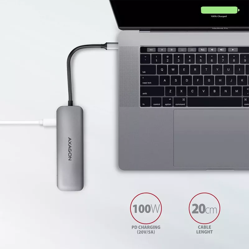 Axagon HMC-5 hub USB 3.2 Gen 1, 2x USB-A, HDMI, SD/microSD, PD 100W, cavo USB-C 20 cm