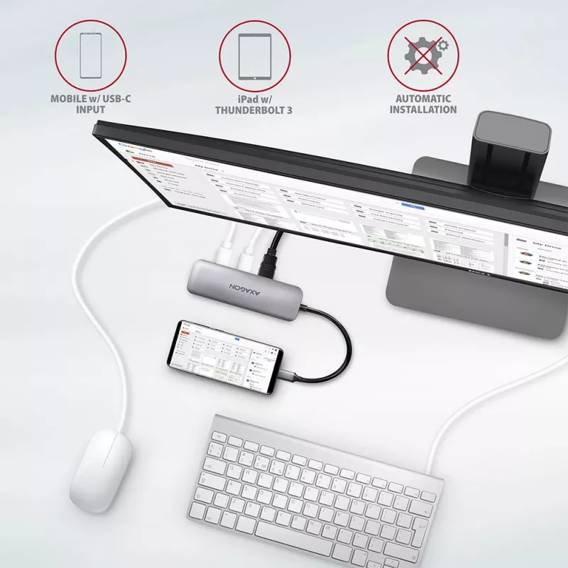 Axagon HMC-5 hub USB 3.2 Gen 1, 2x USB-A, HDMI, SD/microSD, PD 100W, cavo USB-C 20 cm