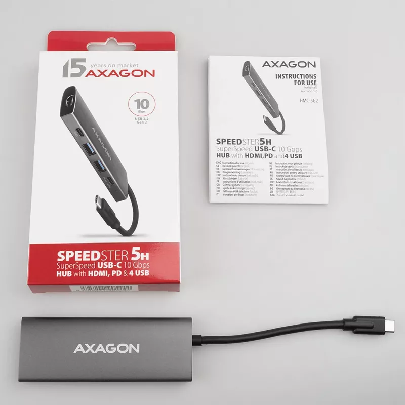 Axagon HMC-5G2 SPEEDSTER hub USB-C 5 in 1, 2x USB-A, 2x USB-C, HDMI, PD 60 W