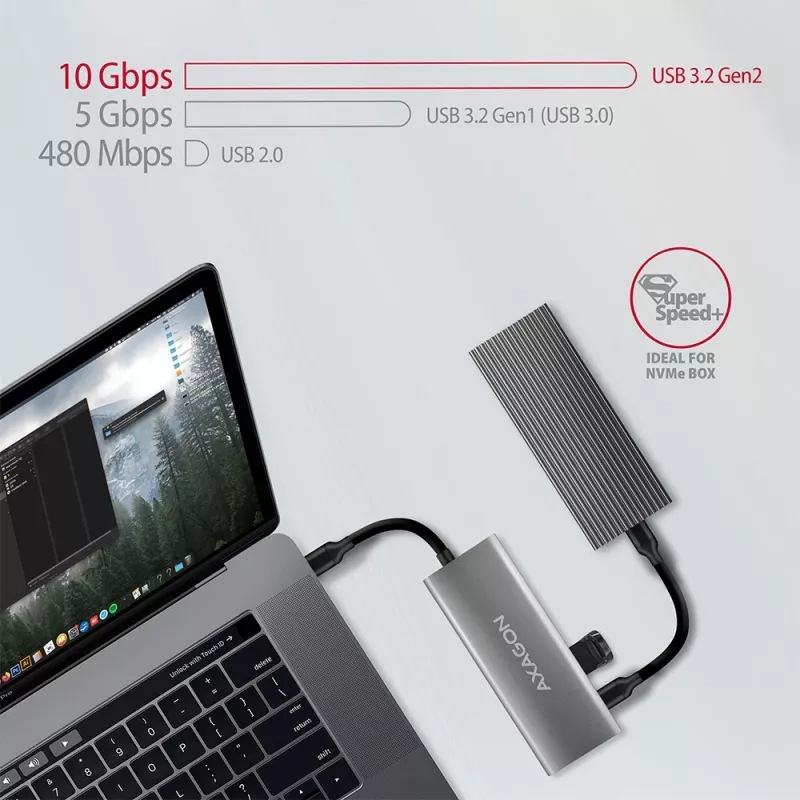 Axagon HMC-5G2 SPEEDSTER hub USB-C 5 in 1, 2x USB-A, 2x USB-C, HDMI, PD 60 W