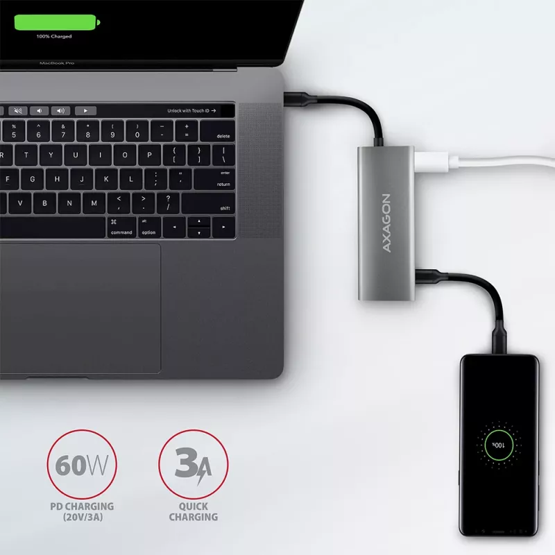 Axagon HMC-5G2 SPEEDSTER hub USB-C 5 in 1, 2x USB-A, 2x USB-C, HDMI, PD 60 W