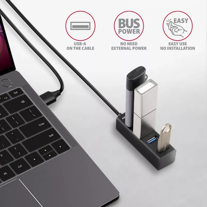 Axagon HUE-M1AL mini-hub 4x USB 3.2 Gen 1, metallo, cavo USB-A 1,2 m
