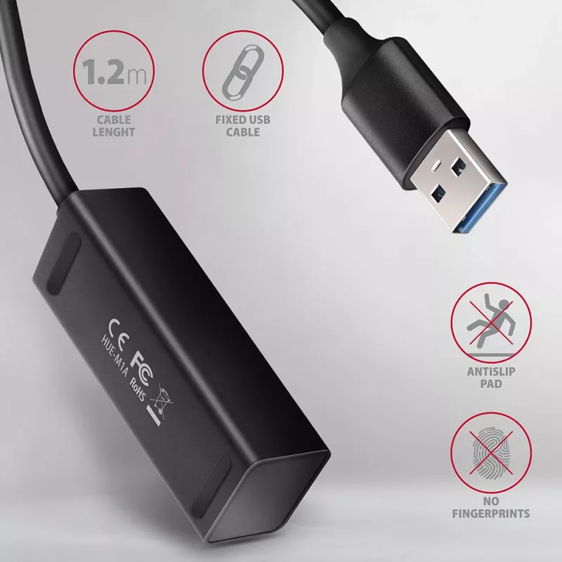 Axagon HUE-M1AL mini-hub 4x USB 3.2 Gen 1, metallo, cavo USB-A 1,2 m