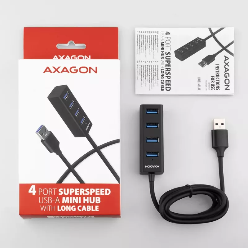 Axagon HUE-M1AL mini-hub 4x USB 3.2 Gen 1, metallo, cavo USB-A 1,2 m