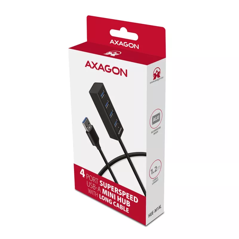 Axagon HUE-M1AL mini-hub 4x USB 3.2 Gen 1, metallo, cavo USB-A 1,2 m