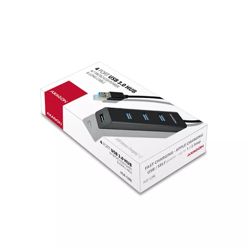 Axagon HUE-S2BL hub di ricarica 4x USB 3.0 con cavo 1,2 m, alimentazione tramite Micro-USB