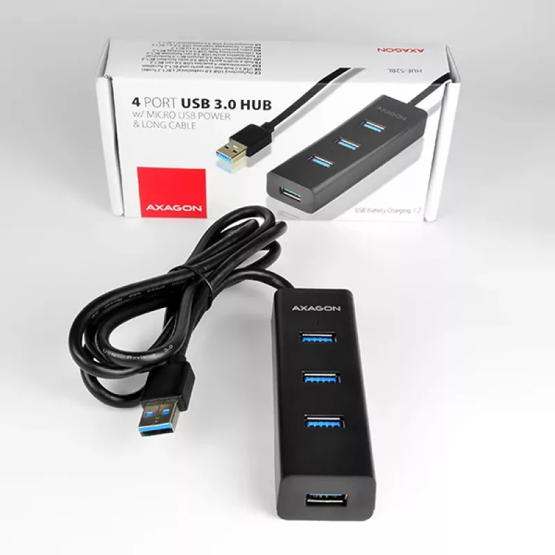 Axagon HUE-S2BL hub di ricarica 4x USB 3.0 con cavo 1,2 m, alimentazione tramite Micro-USB