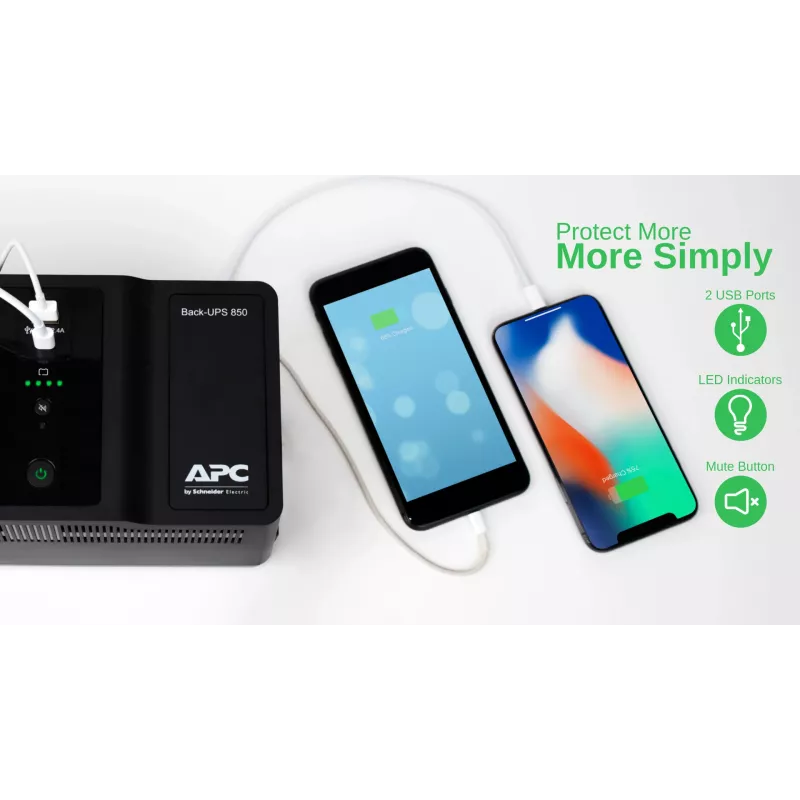 APC Back-UPS BE850G2-GR - gruppo di continuità 8 prese, 850VA, 2 caricabatterie USB, 1 porta dati USB