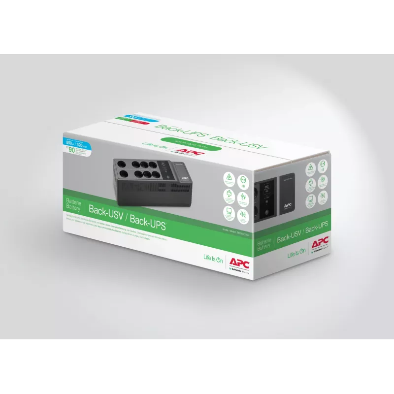 APC Back-UPS BE850G2-GR - gruppo di continuità 8 prese, 850VA, 2 caricabatterie USB, 1 porta dati USB